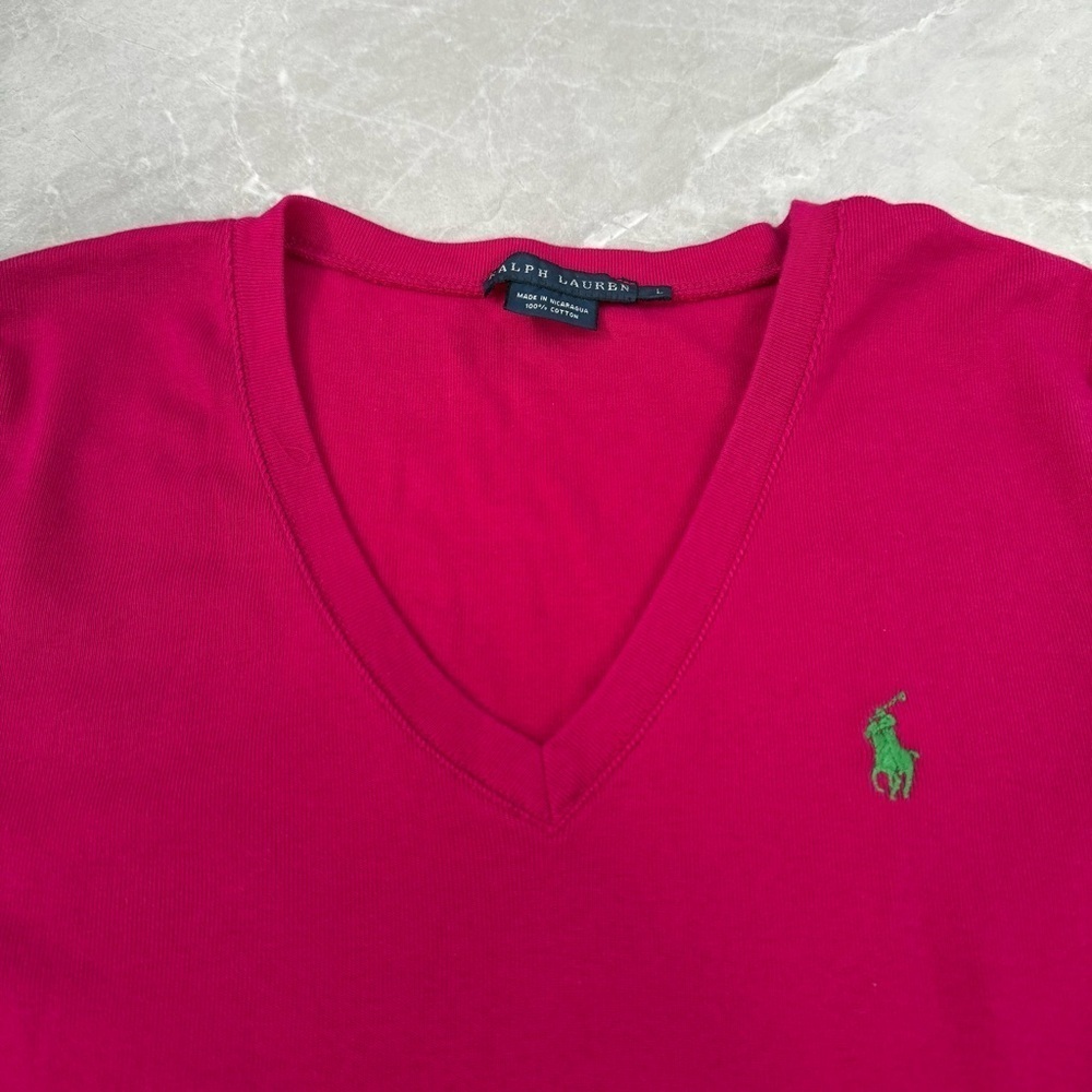Women’s Ralph Lauren V-Neck Short Sleeve Shirt 100% Cotton Large - Picture 3 of 14